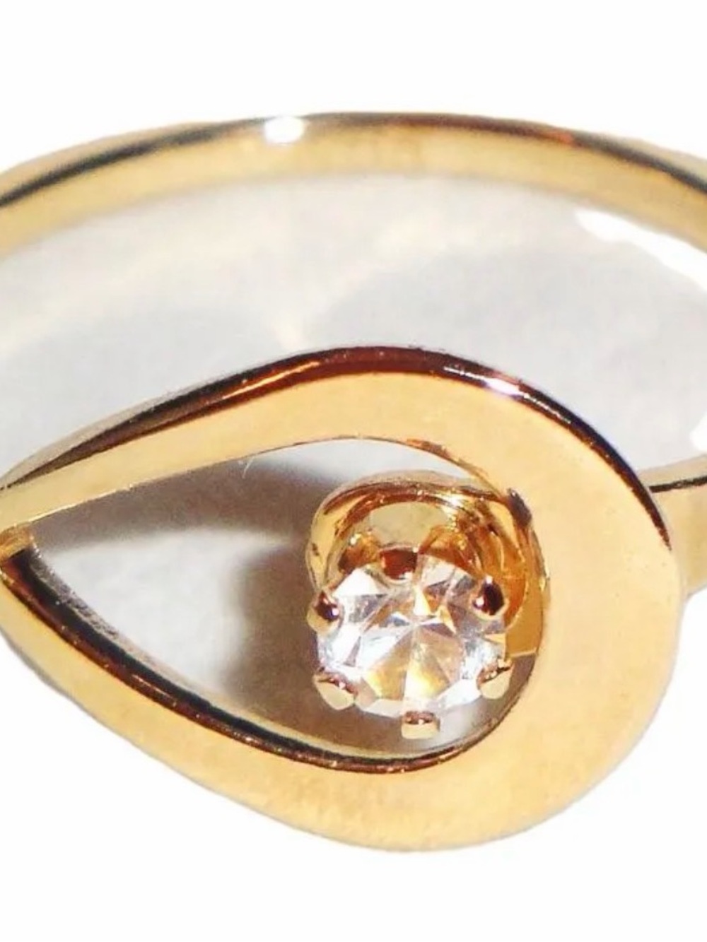 Vintage Avon Gold Teardrop Ring with Clear Stone